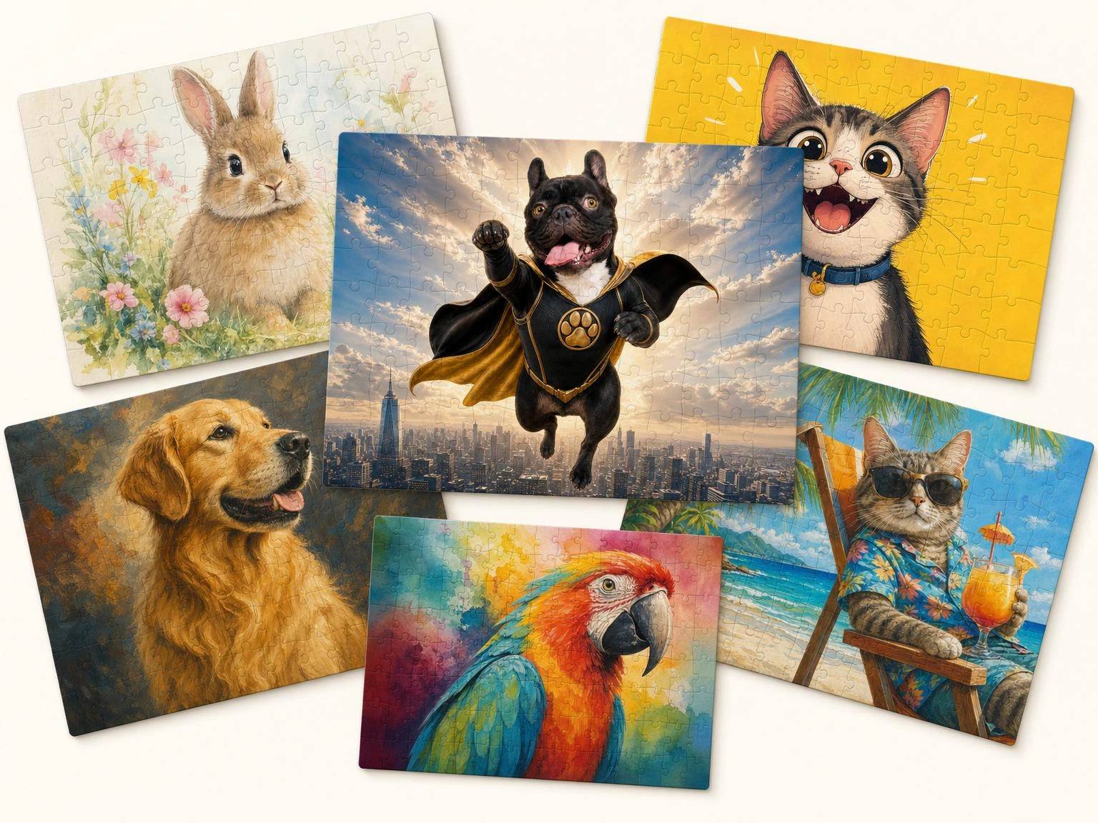 A fan of custom pet photo puzzles in different art styles
